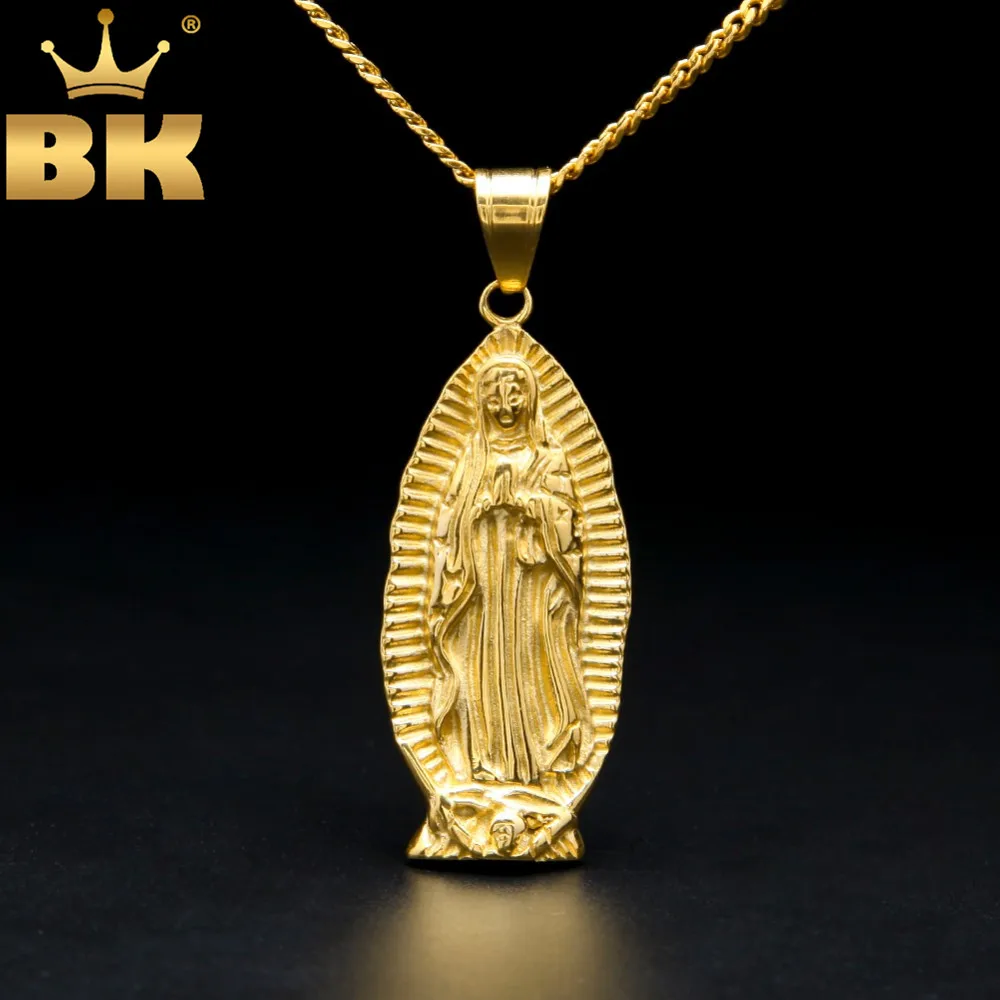 Big God Holy Mother Virgin Mary Charm Pendant Yellow Gold Color With
