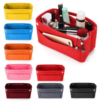 

New 22*9.5*15cm Women Solid Felt Cosmetic Bags Buttons Handbags Multifunctional Sundries Storage Bags 11 Colors 7A3357