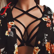 Gothic Women Sexy Crop Tops Women Hollow Out Elastic Cage Bra Bandage Strappy Halter Bra Bustier Cupless Harness Crop Tops