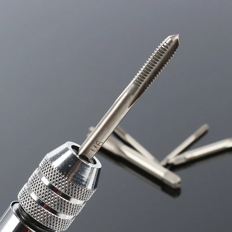 5 Pcs/set Straight Groove Tap with T-Handle Ratchet Tap Wrench Bearing Steel Straight Flute Taps M3-M8 Hand Screw Tap