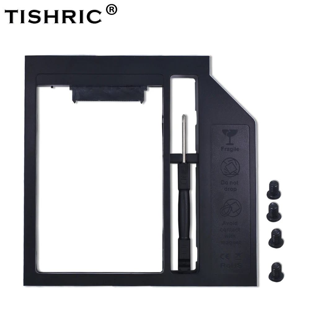 TISHRIC универсальный пластиковый 2-й HDD Caddy 12,7 мм SATA 3,0 для 2,5 ''7-12,5 мм SSD DVD коробка жесткий диск чехол переходник в корпусе Optibay