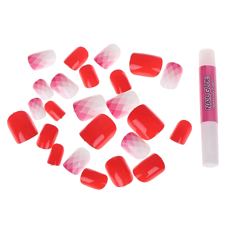 

24PCS Full Cover Fake Nail Art Color Jump Design With Nail Adhesive Glue Lady Nail Tips False Nail Patch Bride Manicure Tool