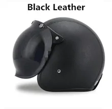 2018 Brand Black Adult Leather Harley Helmets For Motorcycle Retro Half Cruise Helmet Prince Motorcycle Helmet DOT Approved