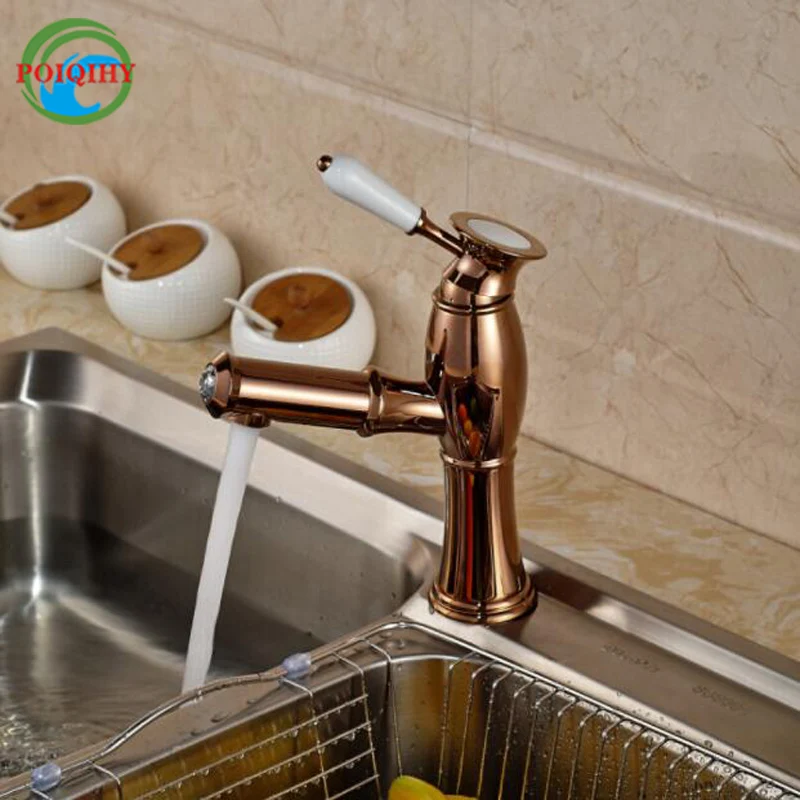 

Luxury Rose Golden The stretching Kitchen Sink Faucet Single Handle Mixer Tap with Hot Cold Water