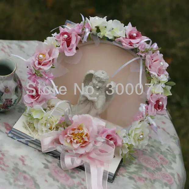 

Silk Floral Head Decoration Supplies For Bride Decorative Flowers Wreath Artificial Rose Flowers, High Quality Head Ornament