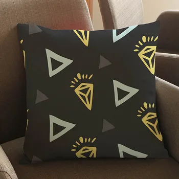 

Black Yellow Triangular Diamond Geometric High Quality Cotton Linen Cushion Pillowcase Home Decoration Car Sofa Throw Pillows