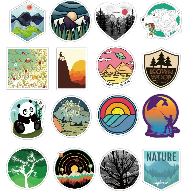 50pcs waterproof Travel Stickers Wilderness Adventure Outdoor Landscape Waterproof Decal Sticker to DIY Suitcase Laptop Motor