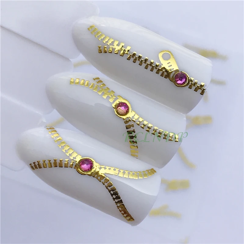 

Nail sticker art decoration slider gold zipper adhesive design Water decal manicure lacquer accessoires polish foil