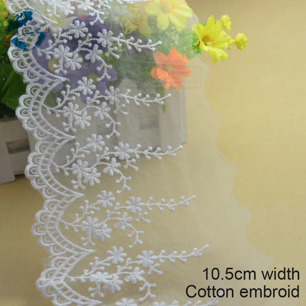 

10yards 10.5cm white lace cotton embroid lace sewing ribbon fabric guipure diy trims warp knitting DIY Garment Accessories#2632