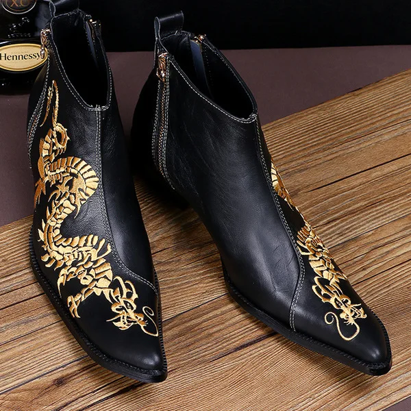 

Men Fashion Pointed Toe Leather Shoes Nightclub Wedding Boots 2019 New Design
