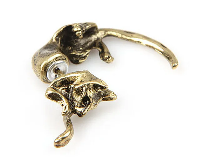 The New Creative Cute Animal Cat Split Stud Earrings Black Silver Bronze Sensitive Cheetah Ear Studs (3)