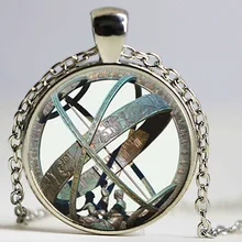 Astronomical Sundial Globe Pendant Astronomy Necklace Aqua Bronze Astrological Vintage Astronomy Science Jewelry