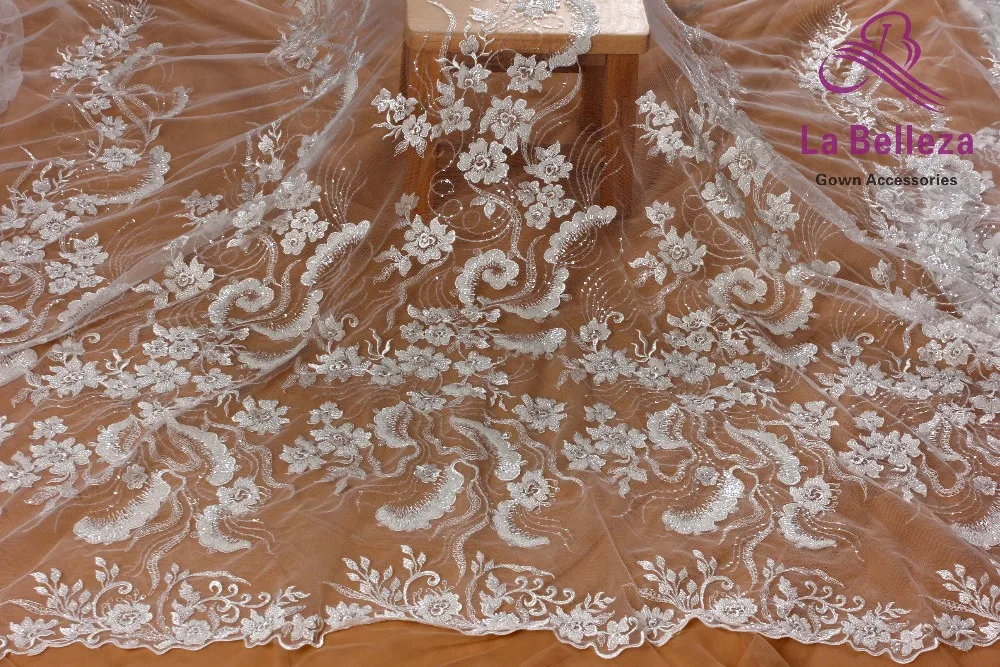 La Belleza Новое свадебное платье кружевная ткань с белым бисером и блестками кружевная ткань 1 ярд
