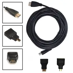 Landfox Горячая продажа 5 м 3in1 HDMI к HDMI/Mini/Micro HDMI кабель-переходник комплект HD для планшетных PC TV для LG G2X для Nokia N8 дропшиппинг