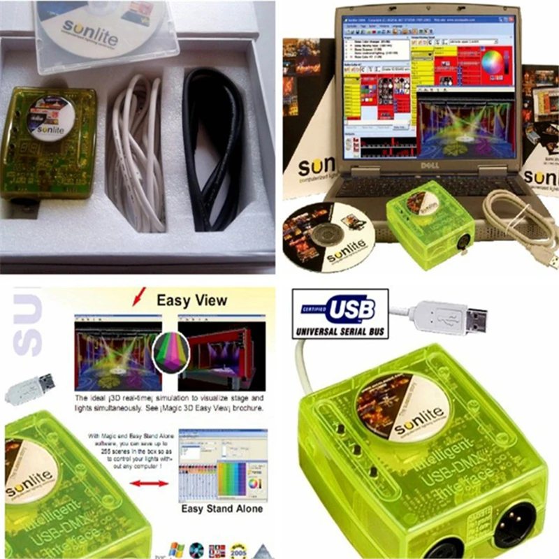 100 Real Version Sunlite 1024 USB DMX Controller With Sunlite Software For font b Laptop b