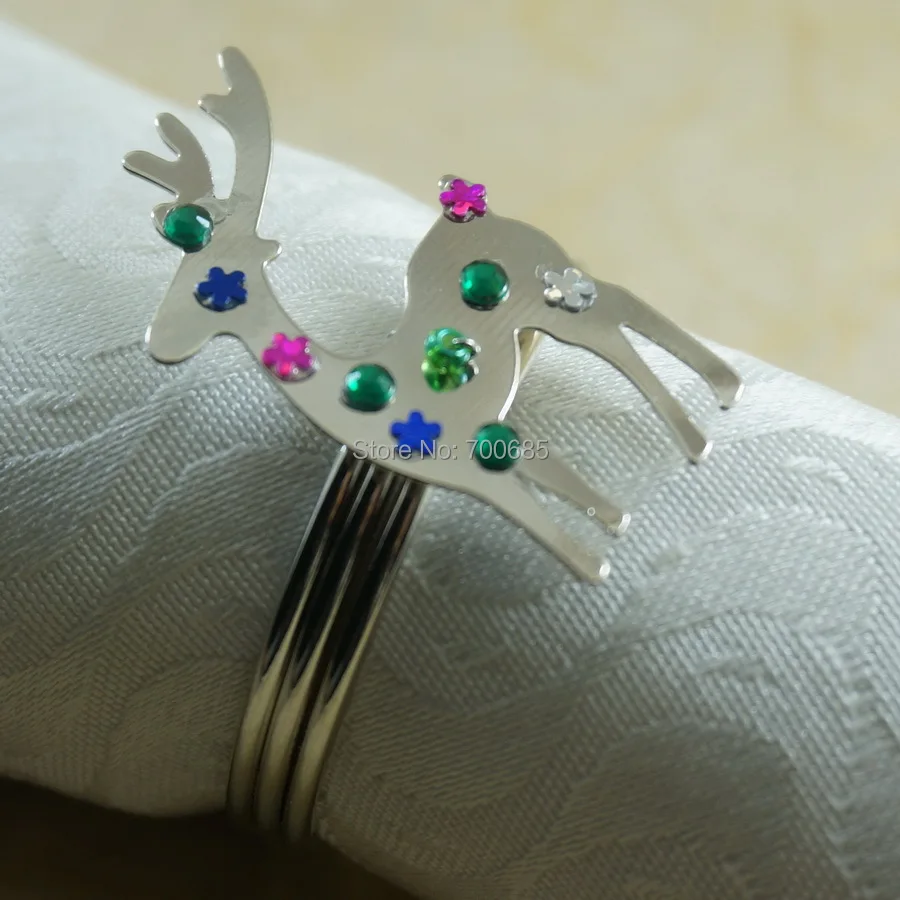 silver christmas deer napkin ring, crystal reindeer napkin holderin