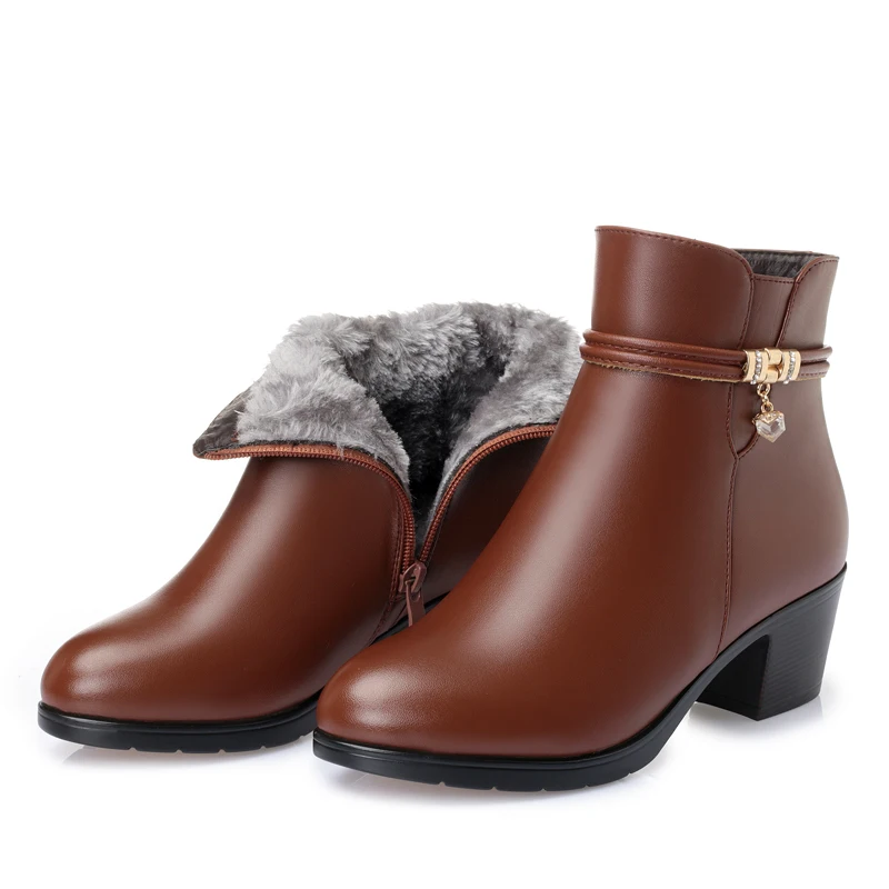 GKTINOO 2024 NEW Fashion Soft Leather Women Ankle Boots High Heels Zipper Shoes Warm Fur Winter Boots for Women Plus Size 35-43