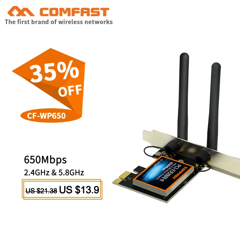 

COMFAST Dual Band PCI-E wireless adapter 650Mbps 802.11ac 2.4G/5G WiFi PCI Express Wireless ac WiFi Adapter for Windows 7/ 8 /10