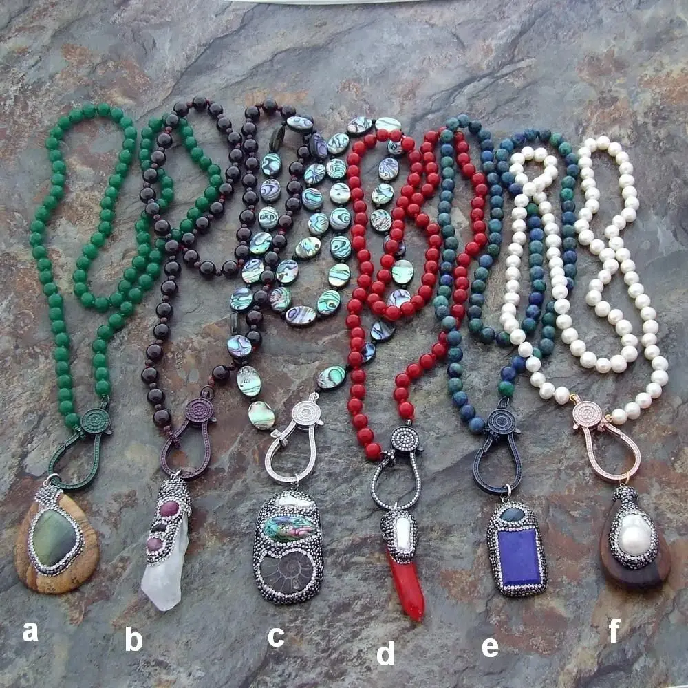 

24" Mala Necklace Natural Stone Pendant