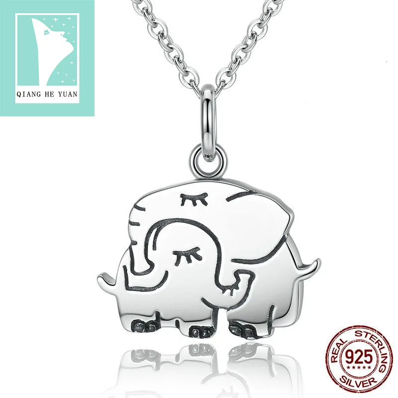 

2019 MOTHER'S DAY ELEPHANT Mother and child nestled SILVER NECKLACE FOR GIFT