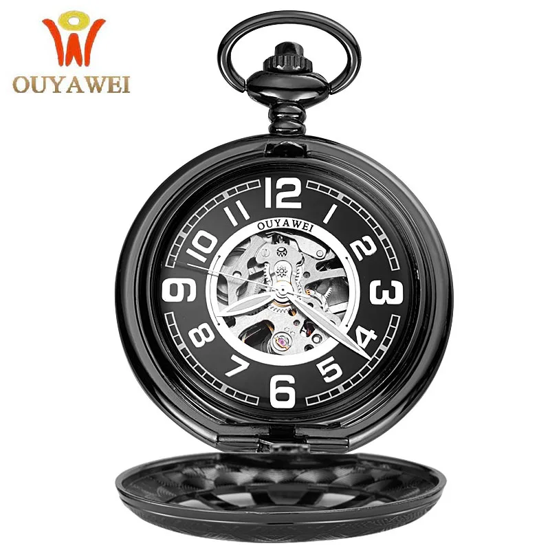

2017 Antique Skeleton Mechanical Pocket Watch gift Men Chain Necklace Fashion Casual Pocket & Fob Watches OUYAWEI Luxury watch
