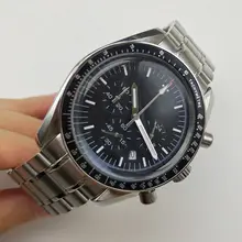 Хронограф 40 мм часы светящиеся стрелки Япония VKmiyota кварцевый черный циферблат стальной Ремешок Браслет черный вращающийся ободок Дата O76