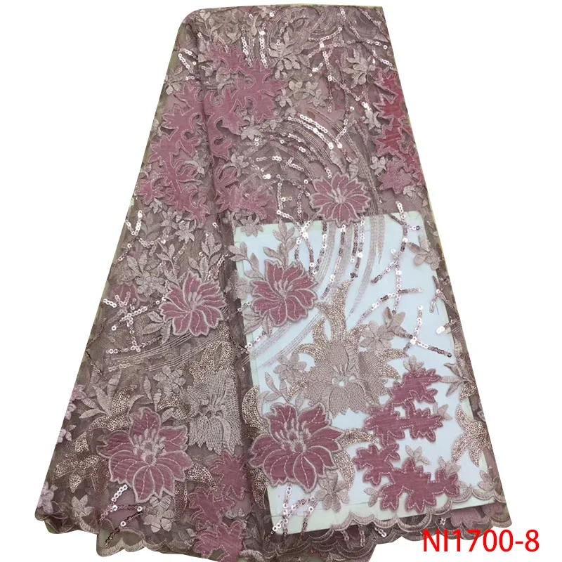 

Latest Flowers Pattern Velvet Lace Fabric High Quality Sequins Lace Fabric French Tulle Mesh Lace for Wedding Party Dress NI1700