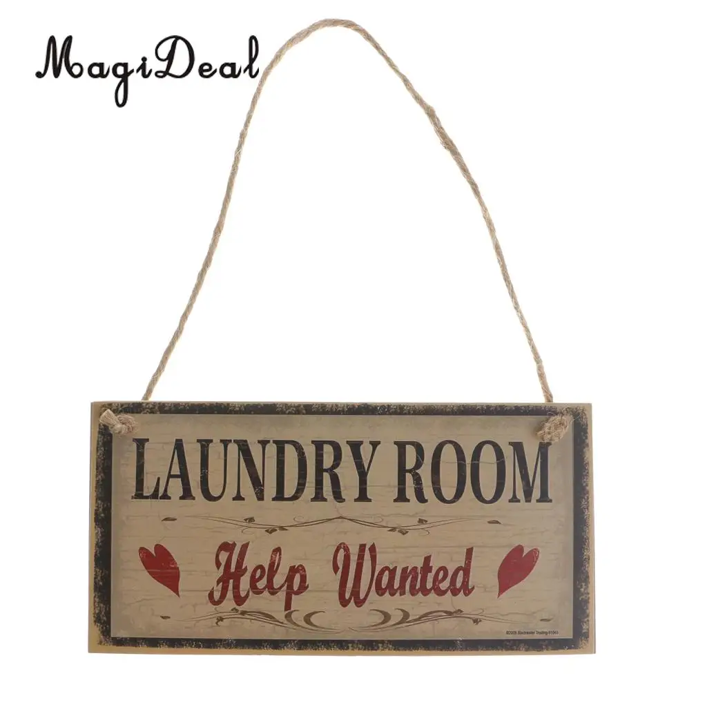 MagiDeal Vintage Laundry Room Help Wanted Board Plaque Wooden Sign Wall