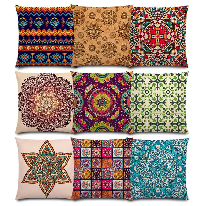 

Colorful Mandala Flower Art Decoration Geometric Pattern Indians Wave Stripe Retro Good Cushion Cover Sofa Throw Pillow Case