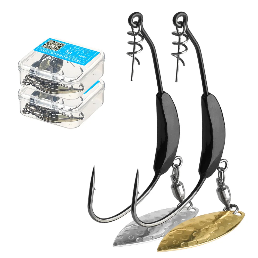 DONQL 5pcsBox Offset Fishing Hooks With Metal Spoon Sequins Add Lead Weight 2g-7g Wide Crank Fishhooks For Soft Lure Baits      (2)