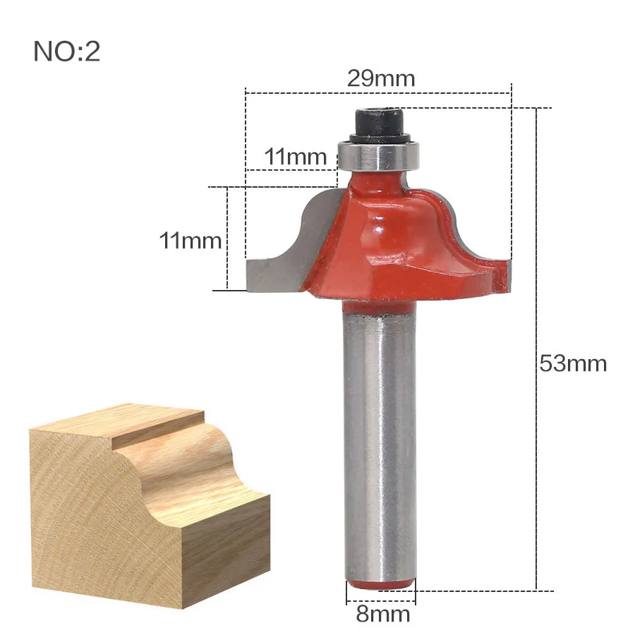 1 шт. 8 мм хвостовик Круглый-над фрезы для деревообработки инструмент 2 Флейта концевая мельница с подшипником Фрезерный резак угловой круглый над