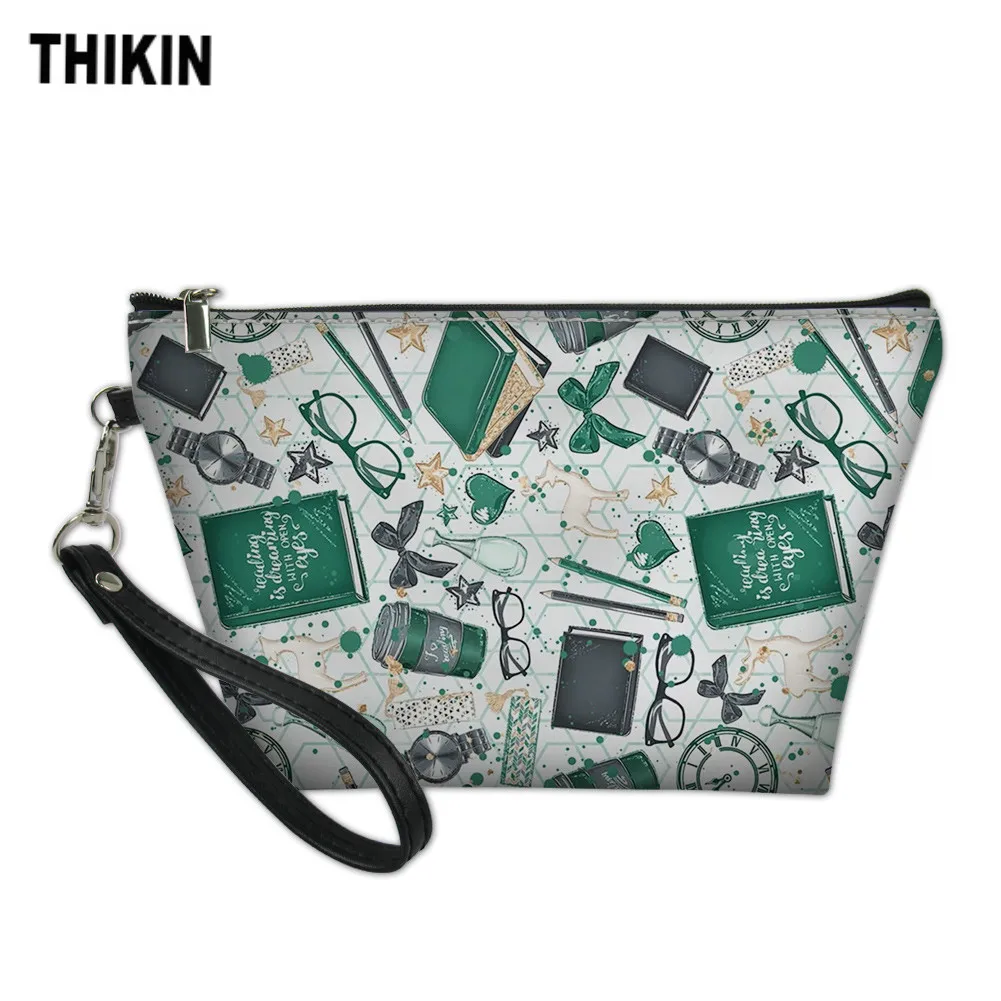 

THIKIN Travel Cosmetic Bag for Women Toiletries Organizer Cartoon Book Art Printing Makeup Bags Female Storage Make Up Case