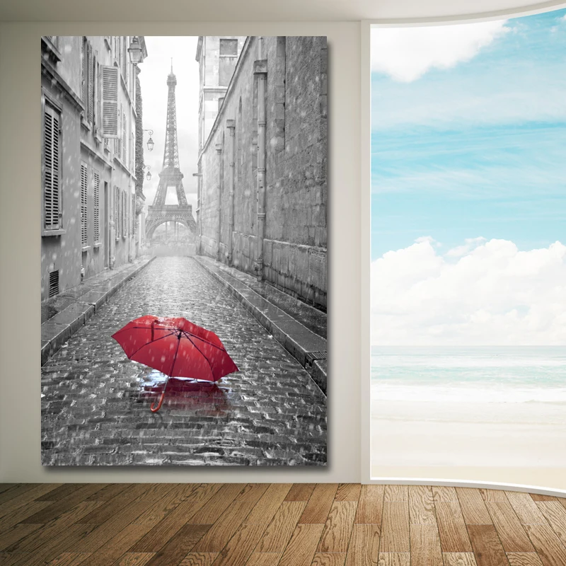 Картина на холсте с изображением Эйфелевой башни и красного зонта, Современная Настенная живопись, плакат и принты, картина, украшение для дома, для гостиной, без рамки