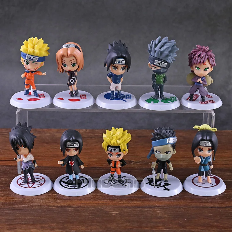 

Naruto Uchiha Madara Sasuke Kakashi Sakura Gaara Haku Momochi Zabuza Q Version PVC Figures Toys 10pcs/set