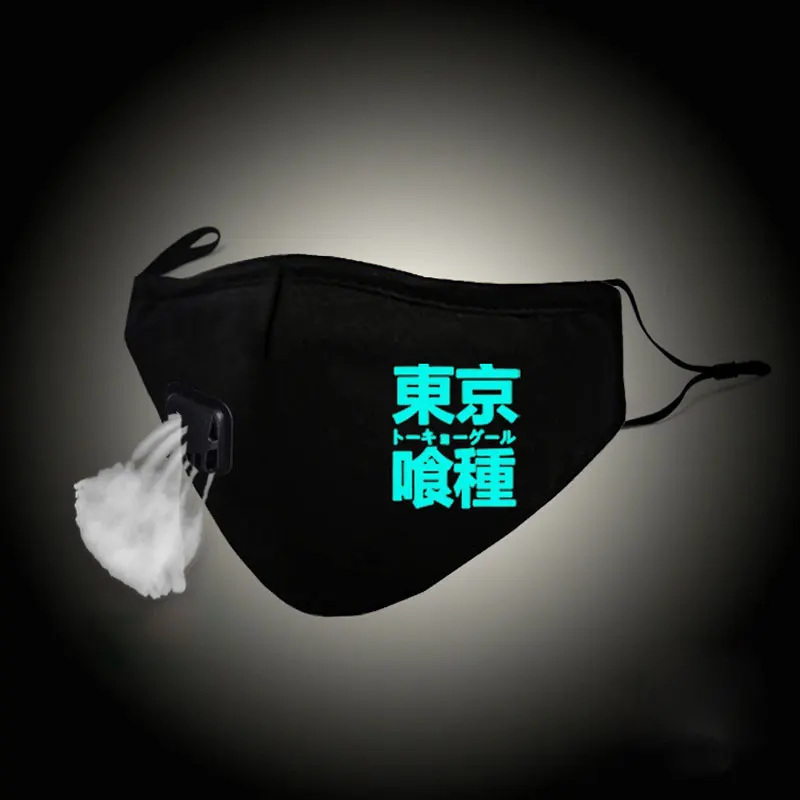 

Glow In Dark Fashion Mouth Mask Tokyo Ghoul Kaneki Ken Cosplay Cotton Face Mask Anti PM2.5 Dust Filter Muffle Valved Respirator