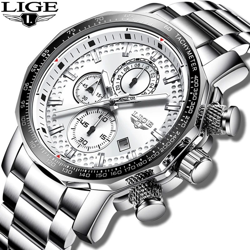 Новые мужские часы LIGE, модные кварцевые часы с хронографом из нержавеющей стали, мужские повседневные водонепроницаемые спортивные часы, мужские часы