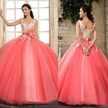 Als Bild Maß Ballkleid Mit V-ausschnitt Appliques Blumen Lace up Tüll Langer Abschlussball Kleidet Neue Design Quinceanera Kleider 2014
