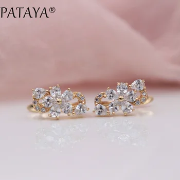 

PATAYA New Arrivals Women Cute 585 Rose Gold Wedding Trendy Jewelry White Water Drop Petal Natural Zirconia Dangle Earrings