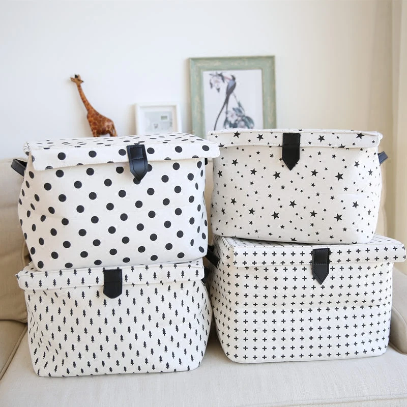 

Foldable Linen Cotton Storage Basket Dirty Clothes Storage Laundry Basket Sundries Organizer Toy Home Storage Box with Lid