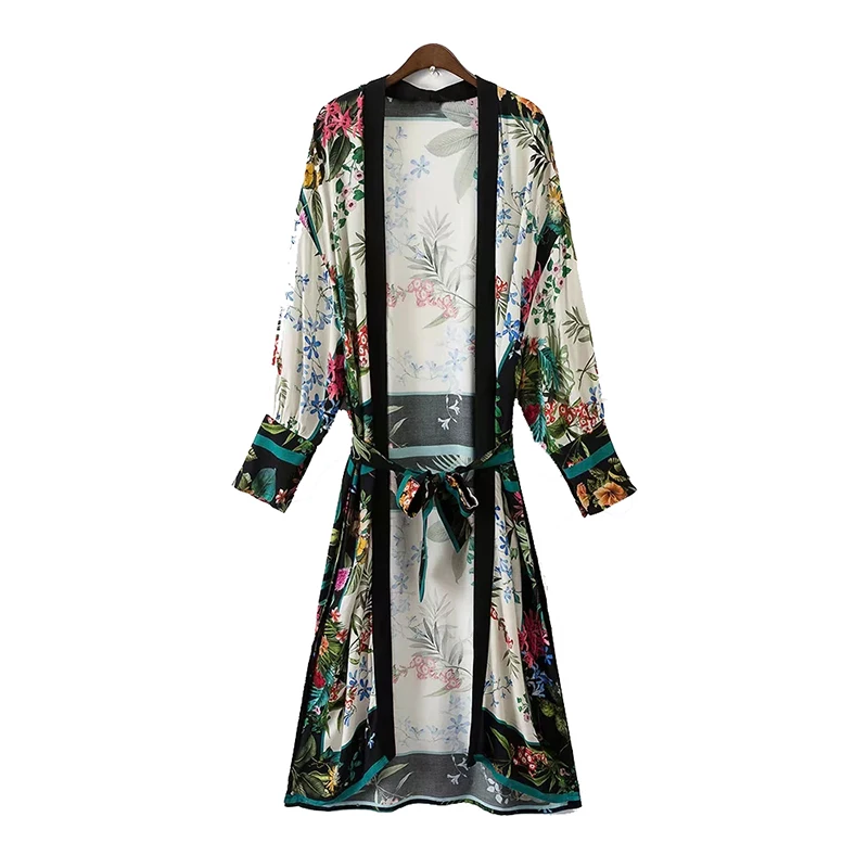

BBWM WOMAN Women Loose kimono Dress 2019 Casual Ladies Stain Long Dresses with Belt Floral Vestidos party feminine Girls chic