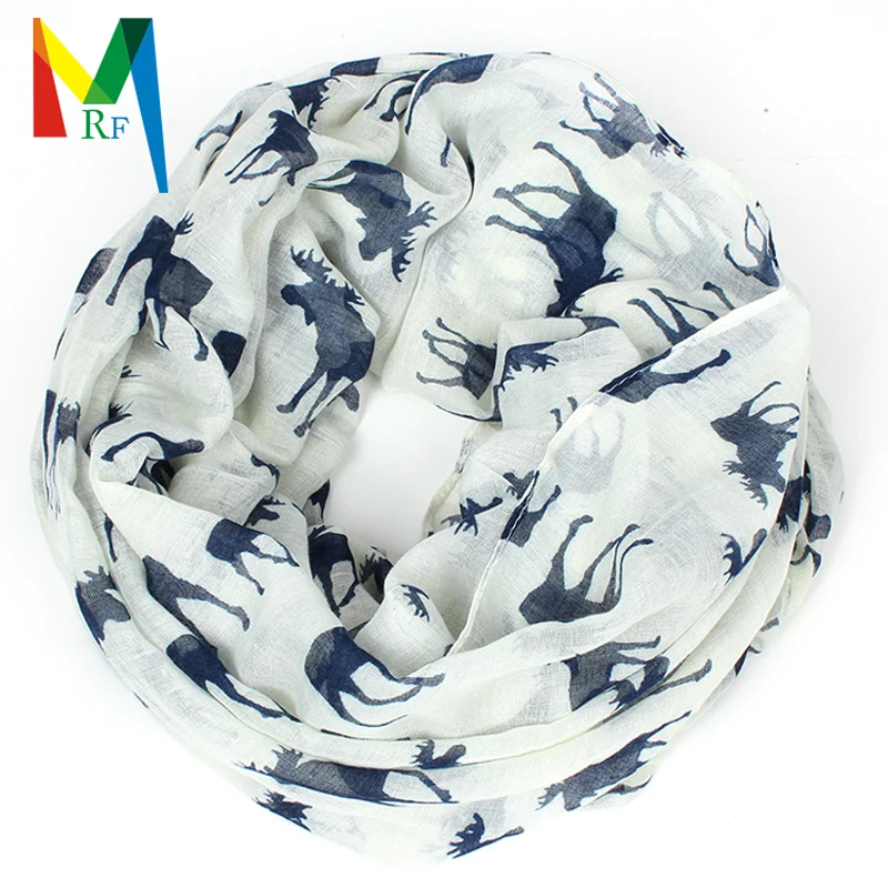 Moose infinity scarf Women print for Christmas kerchief tippet gift elk hijab foulard femme shawls and