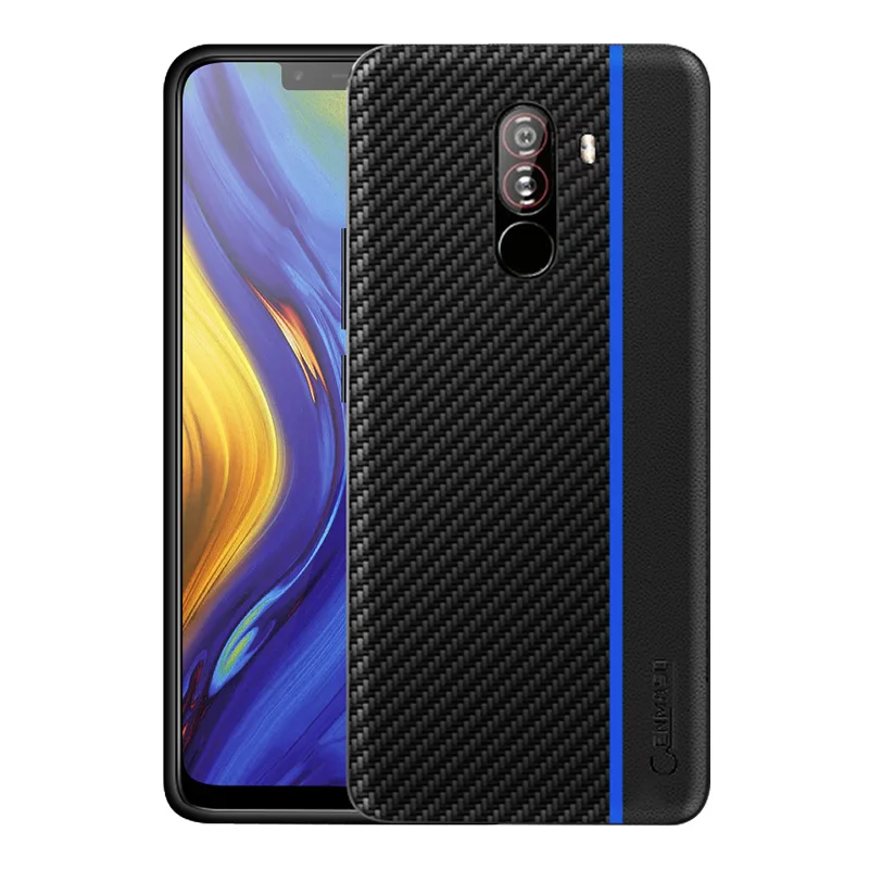 Для Xiao mi Pocophone F1 чехол CENMASO углеродное волокно из искусственной кожи Защитная задняя крышка для mi Pocophone F1 чехол для телефона - Цвет: Синий