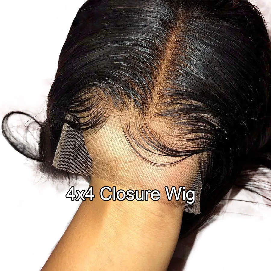 Megalook 4x4 13x4 Closure wig Short Human Hair Bob lace Wigs Brazilian Hair Wigs Pre Plucked with B