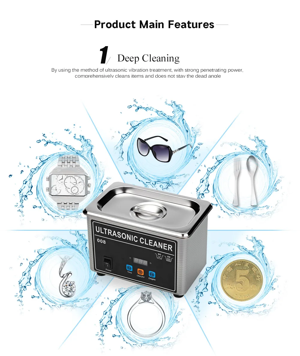 CJ - 008 0.7L Professional Ultrasonic Cleaner Machine Digital Timer for Home Use