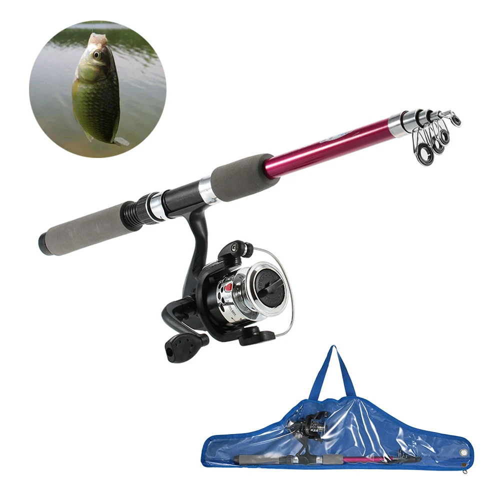 Portable Rod Reel Combo Set for Kids Children with 1.8m Retractable Fishing Rod Reel Bag Fishing