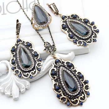 

Top Selling Ethnic Morocco Flower For Women Crystal Chandelie Water Drop Necklace Nigeria Bridal Engagement Party Thin Chain