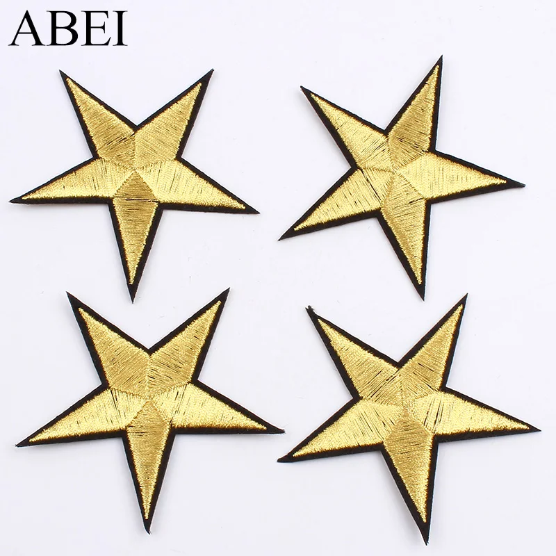 

10pcs/lot 7.5cm Iron On Gold Star Stickers Embroidery Clothes Stars Patches Sewing Appliques DIY Jeans Coats Shoes Hats Badge