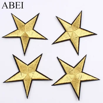 

10pcs/lot 7.5cm Iron On Gold Star Stickers Embroidery Clothes Stars Patches Sewing Appliques DIY Jeans Coats Shoes Hats Badge