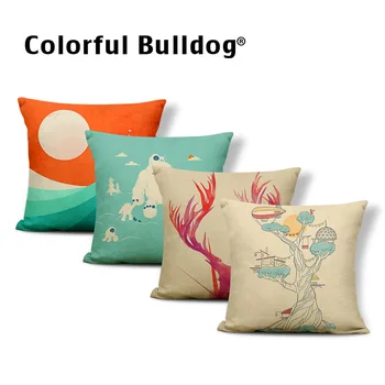 

Square Painted Antlers Big Tree Kite Child Astronaut Pillow Case 17x17inches Polyester Cyan Sun Cloud Decorations Cushion Cover