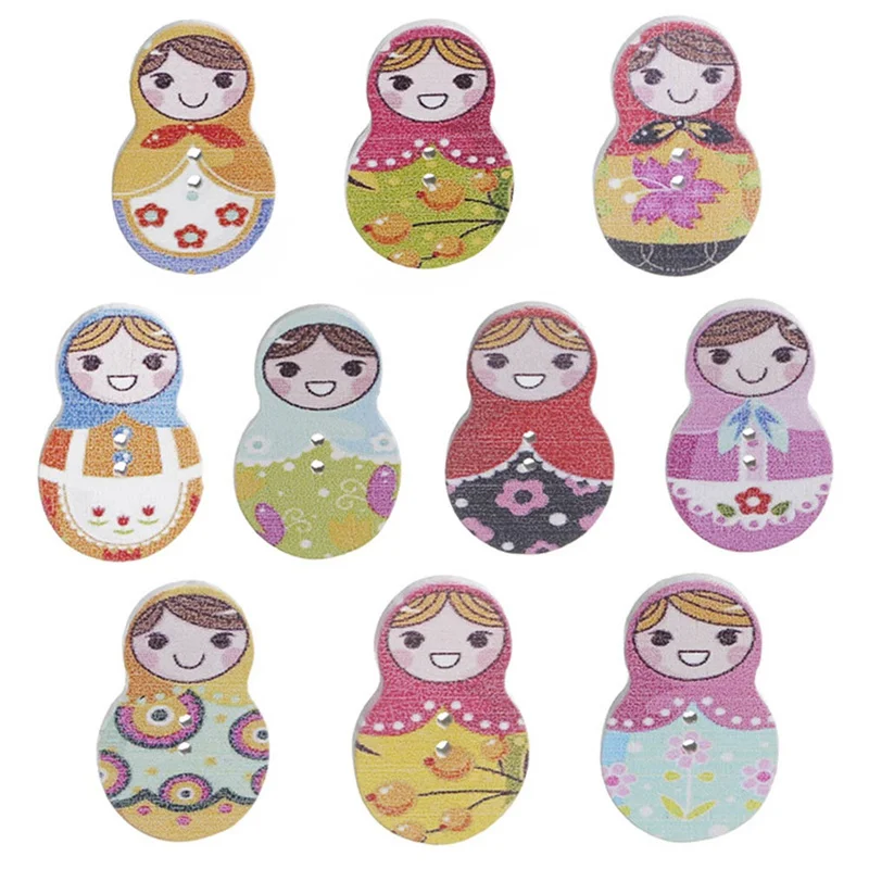 Buy 2 Pcs Vintage Wooden Russian Doll Brooches Pins